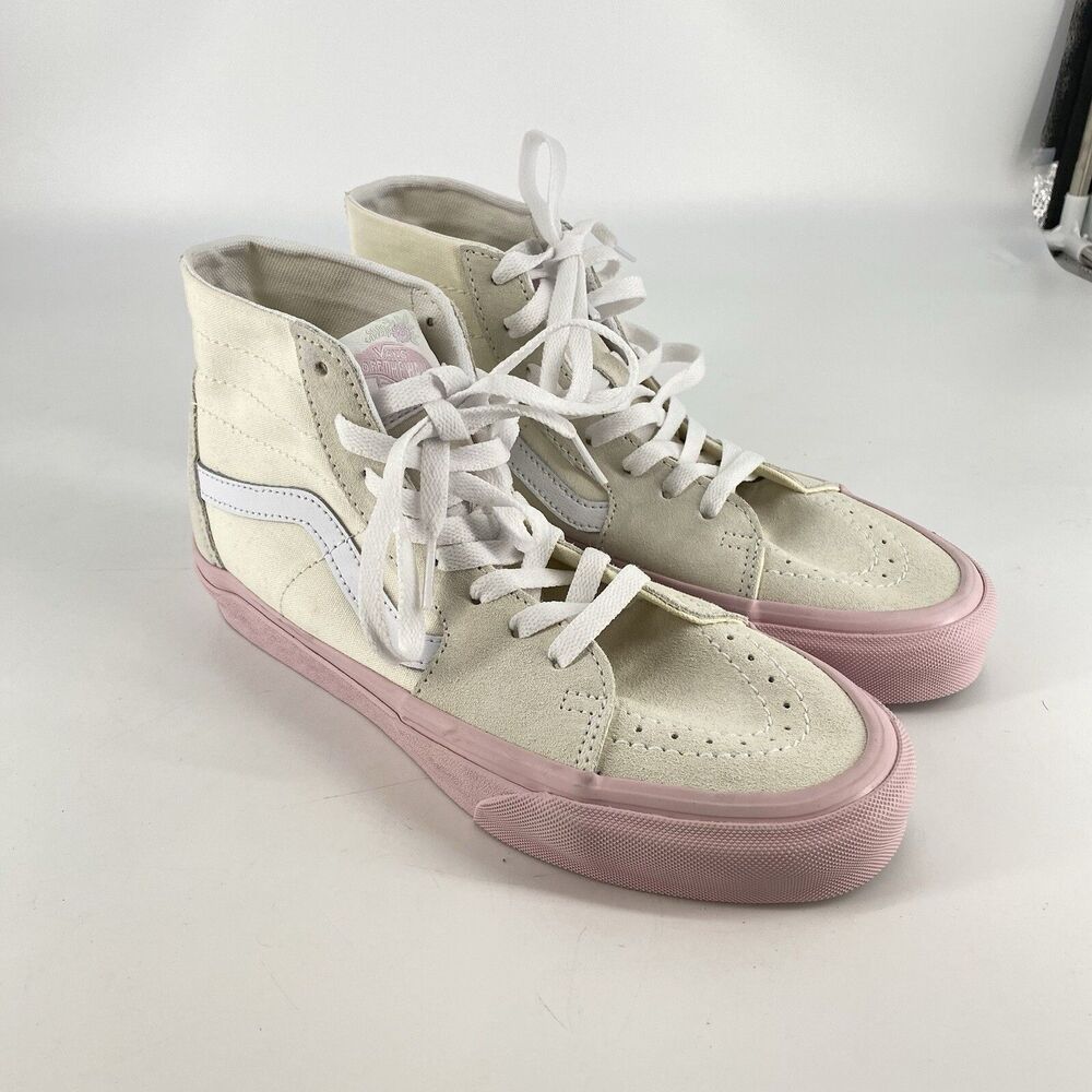 Vans Sk8-Hi White Pink Suede High Top Sneakers Women 8.5 Men 7 NWOB